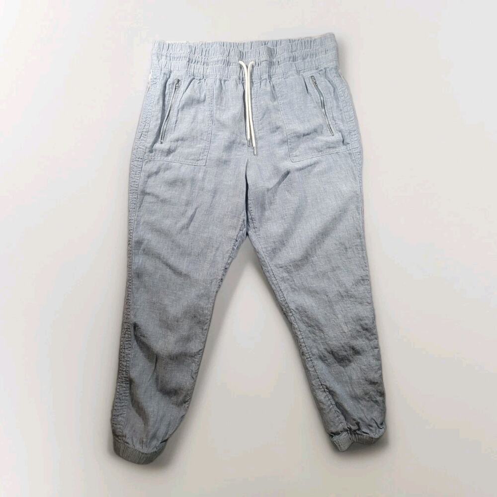 Athleta Womens 14 Linen Jogger Pants Cabo Blue Drawstring